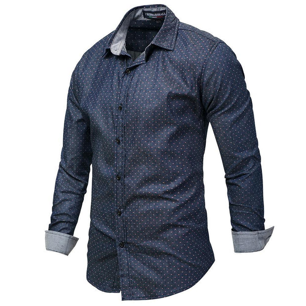 West Louis™ Polka Dot Denim Dress Shirt