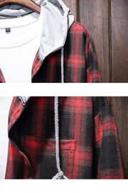 West Louis™ Plaid Casual Hooded Shirt  - West Louis