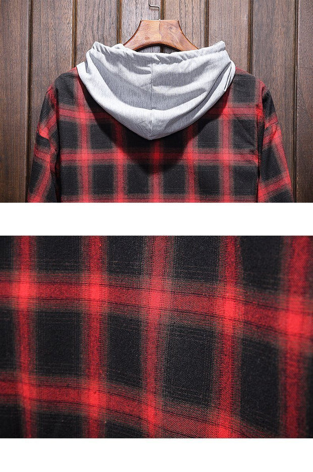 West louis plaid casual hooded shirt Clearance