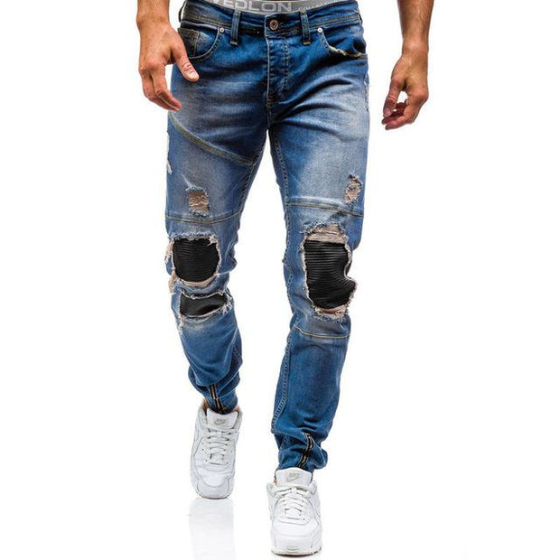 West Louis™ Hip Hop Washed Men Skinny Hole Jean Navy / 29 - West Louis