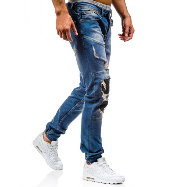 West Louis™ Hip Hop Washed Men Skinny Hole Jean  - West Louis