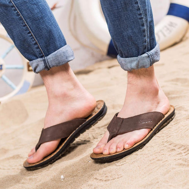 West Louis™ Cow Leather Fashion Flip Flops  - West Louis