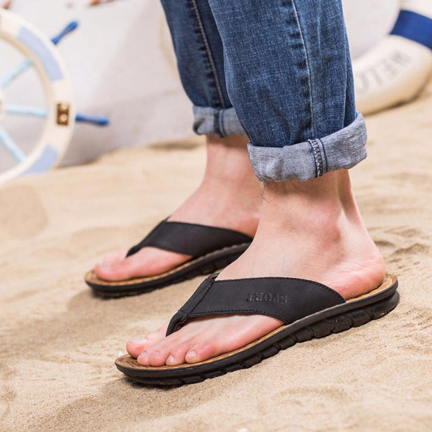 West Louis™ Cow Leather Fashion Flip Flops  - West Louis