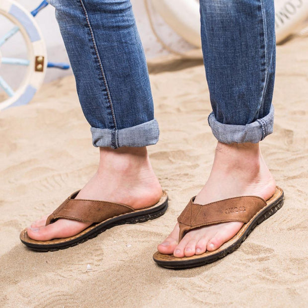 West Louis™ Cow Leather Fashion Flip Flops  - West Louis