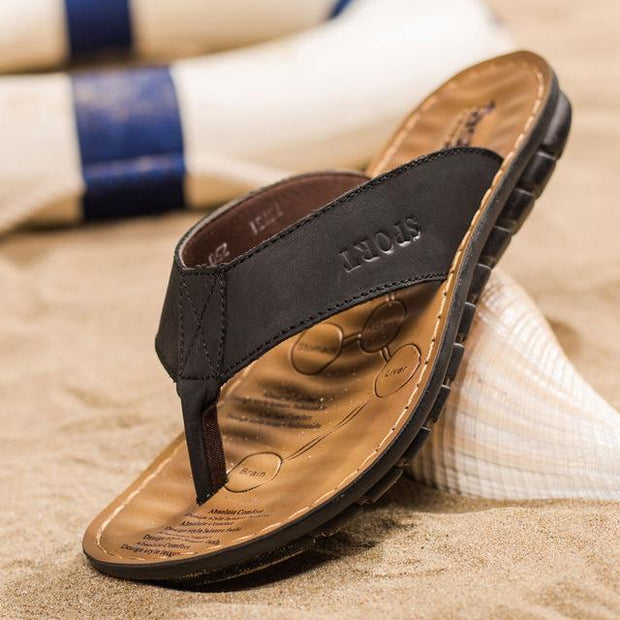 West Louis™ Cow Leather Fashion Flip Flops Black / 5.5 - West Louis