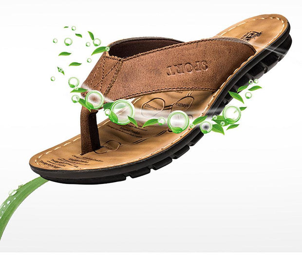 West Louis™ Cow Leather Fashion Flip Flops  - West Louis