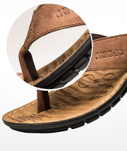 West Louis™ Cow Leather Fashion Flip Flops  - West Louis