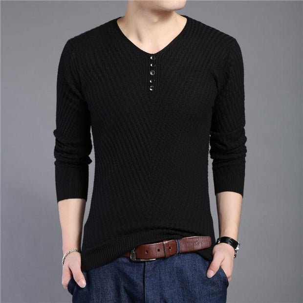 West Louis™ Solid V Neck Slim Fit Pullover Black / S - West Louis