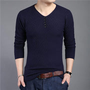 West Louis™ Solid V Neck Slim Fit Pullover Blue / S - West Louis