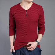 West Louis™ Solid V Neck Slim Fit Pullover Red / S - West Louis