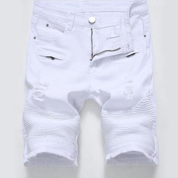 West Louis™ Knee Length Shorts Hombre White Ripped Style / 28 - West Louis