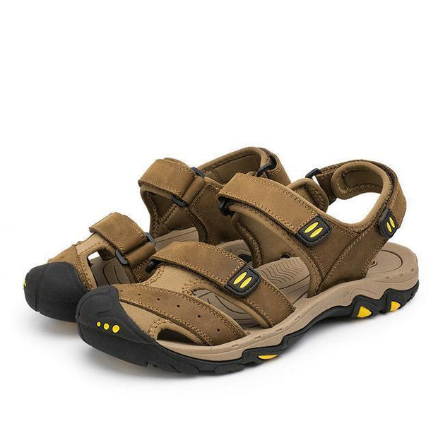 West Louis™Cow Leather Men Sandals Khaki / 6.5 - West Louis