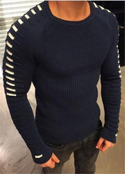 West Louis™  Round Neck Patchwork Quality Knitted Pullover Navy Blue / L - West Louis
