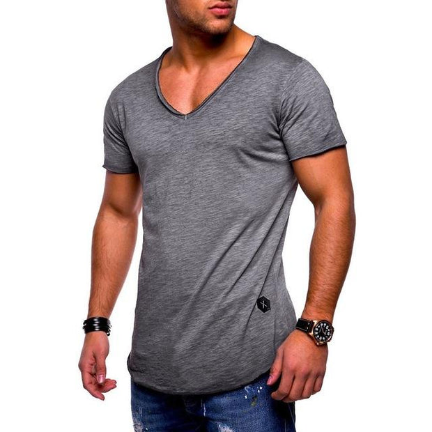 West Louis™  Deep V-Neck Brand T-Shirt Gray / L - West Louis