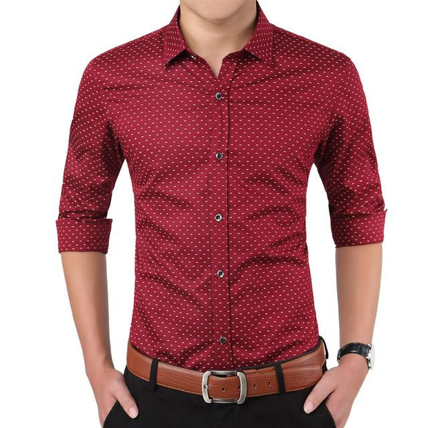 West Louis™ Designer Polka Dot Dress Shirts Wine red / XS - West Louis