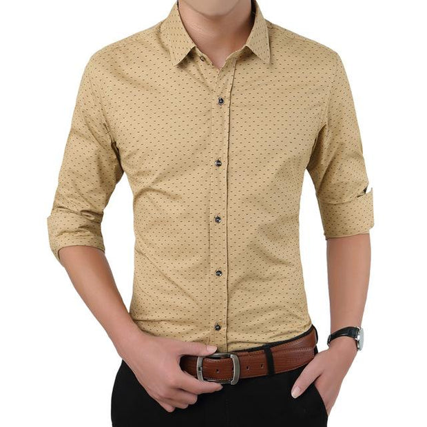 West Louis™ Designer Polka Dot Dress Shirts khaki / XS - West Louis