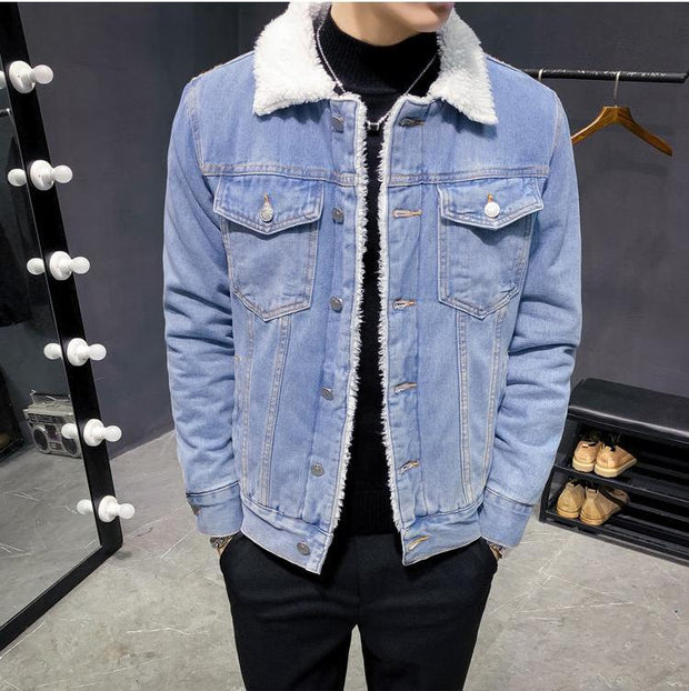 West Louis™ Trendy Warm Fleece Denim Jacket