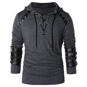 West Louis™ Faux Leather Sleeve Drawstring Hoodie