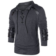 West Louis™ Faux Leather Sleeve Drawstring Hoodie