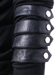 West Louis™ Faux Leather Sleeve Drawstring Hoodie