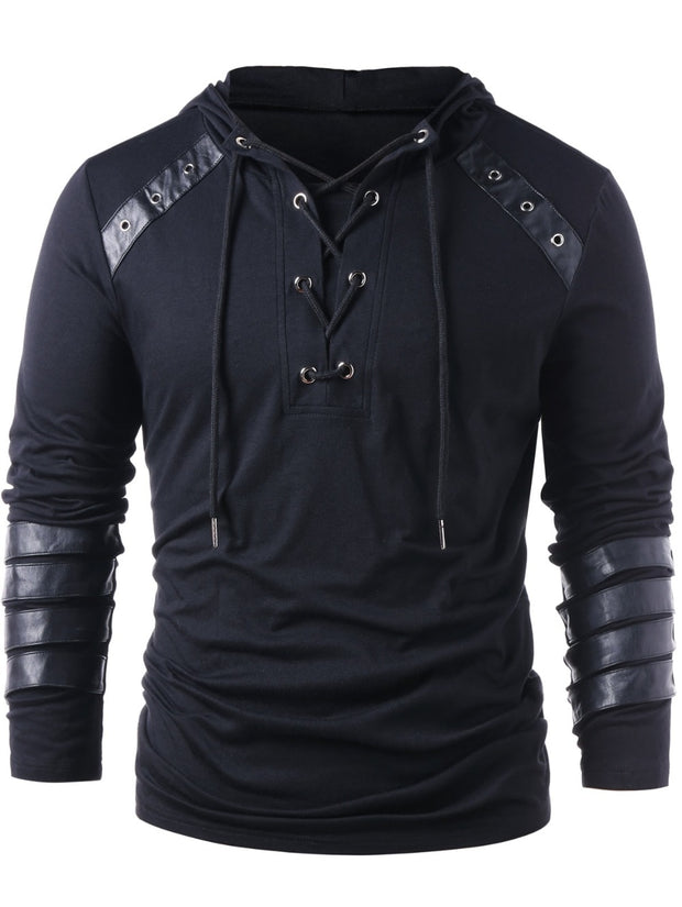 West Louis™ Faux Leather Sleeve Drawstring Hoodie