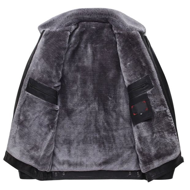 West Louis™ Designer Faux Fur Lining Leather Jacket